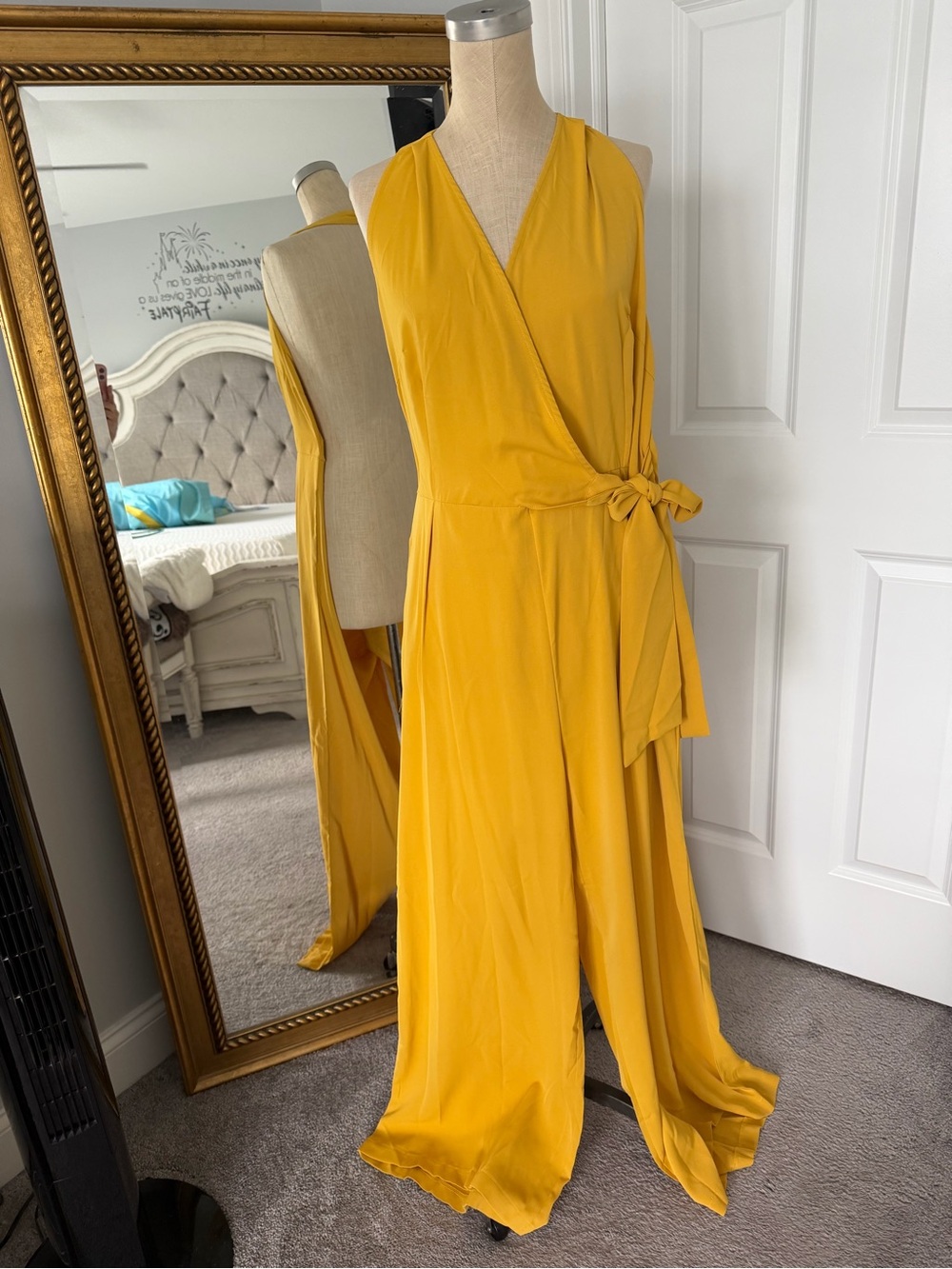 Source Unknown Mustard Yellow Wrap Jumpsuit with Tie Waist
